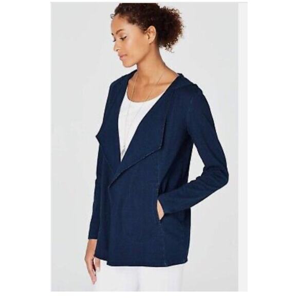 NWT J. Jill Pure Jill Soft & Light Indigo Knit Draped Hooded Jacket size small - Picture 3 of 12